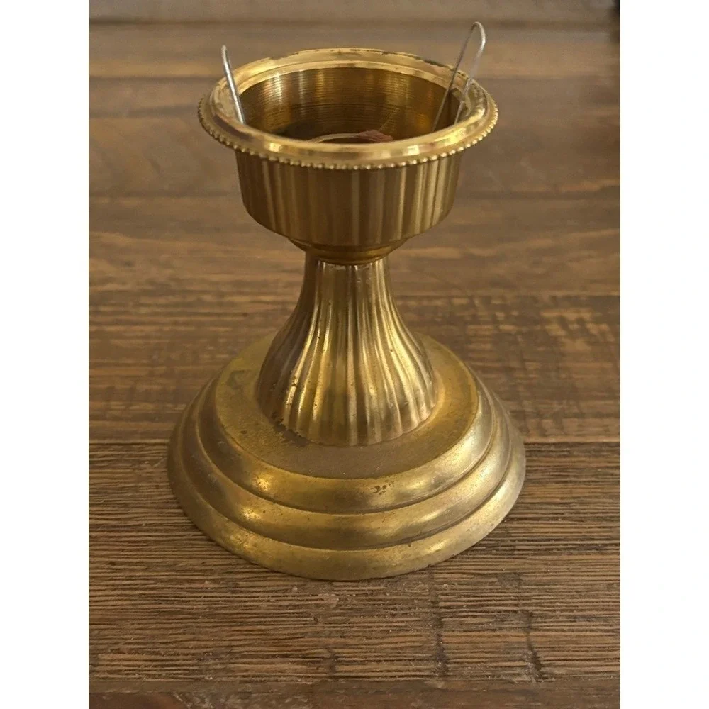 Vintage Lacquered Brass Fluted Pedestal Candlestick Holder Made in India 4‎ Inch